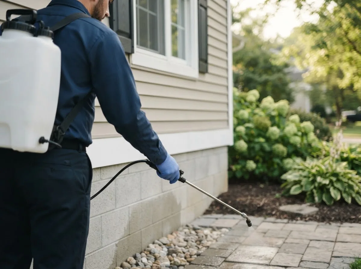 Pest control technician inspecting a home in Stamford, VT